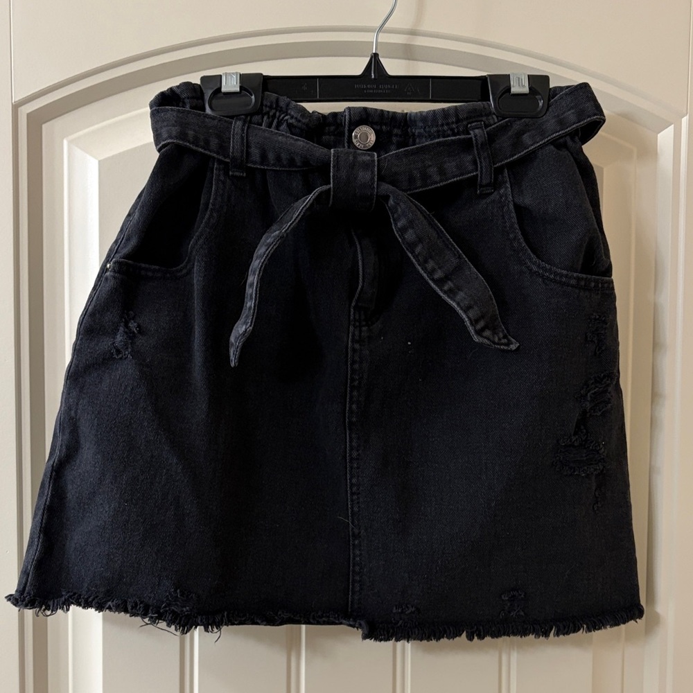 Zara Kids Distressed Black Denim Skirt